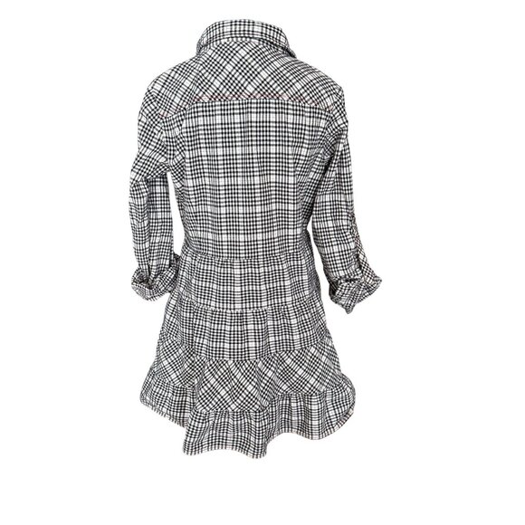 Ryan Michael Womens Black & White Plaid Button-Down Tunic Shirt With Ruffle Hem - Picture 3 of 6